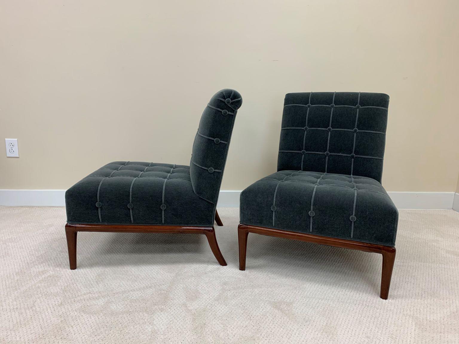 Pair of Mid Century Modern Chairs in the Style of Robsjohn-Gibbings in  Mohair In Excellent Condition In Bernville, PA