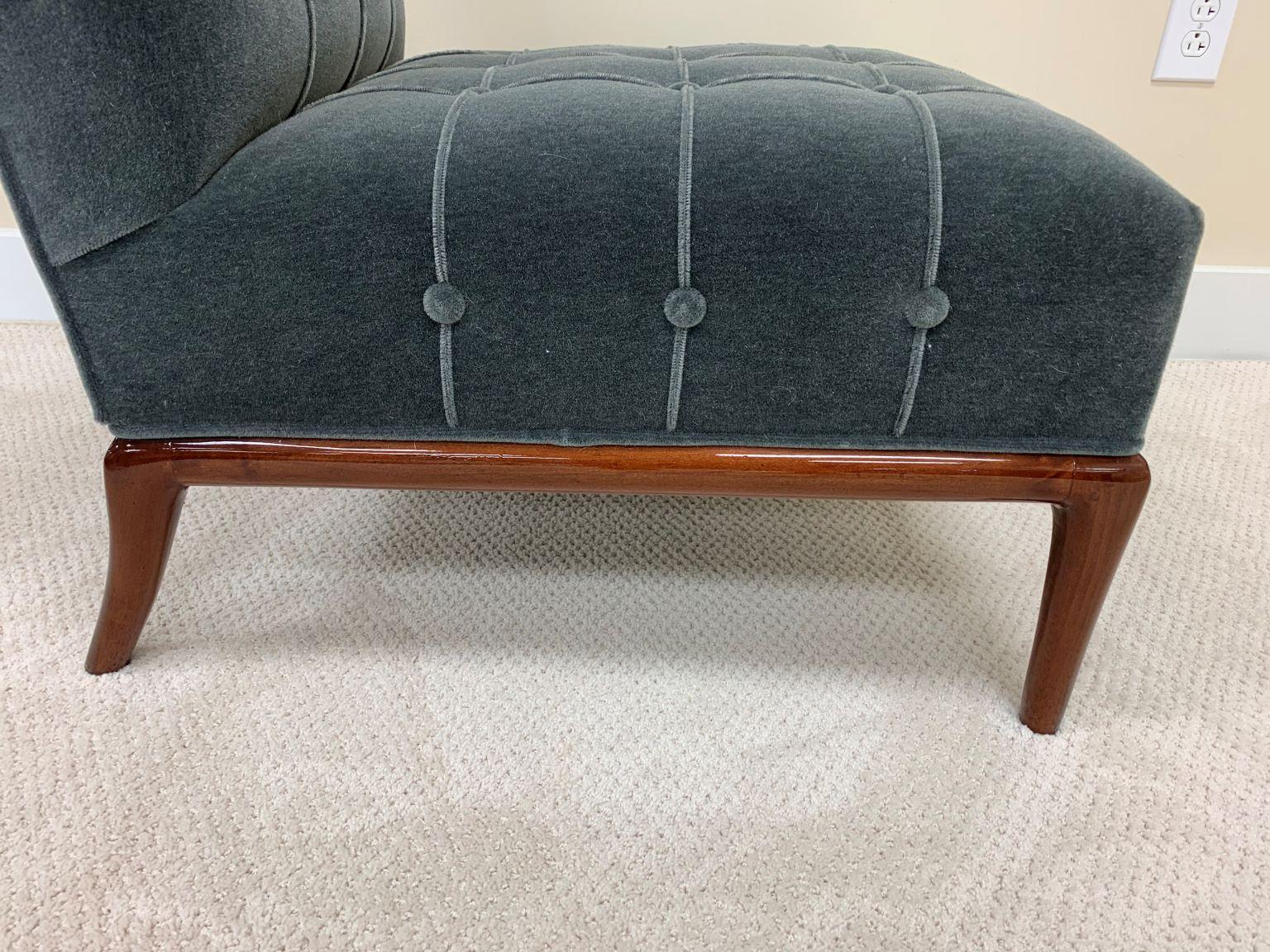 Maple Pair of Mid Century Modern Chairs in the Style of Robsjohn-Gibbings in  Mohair