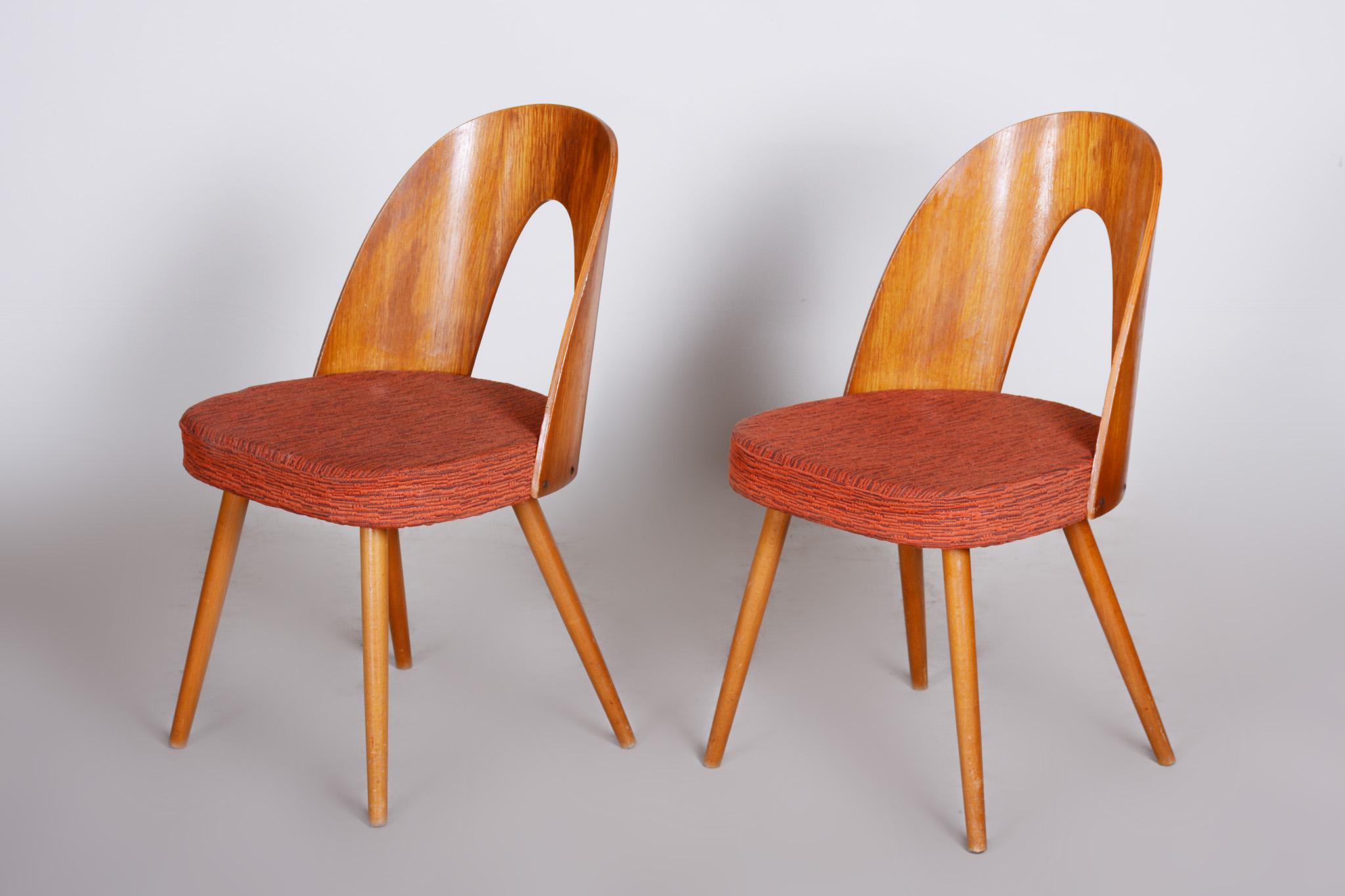 Fabric Pair of Mid Century Chairs Made in 1950s Czechia, Designed by Antonín Šuman For Sale