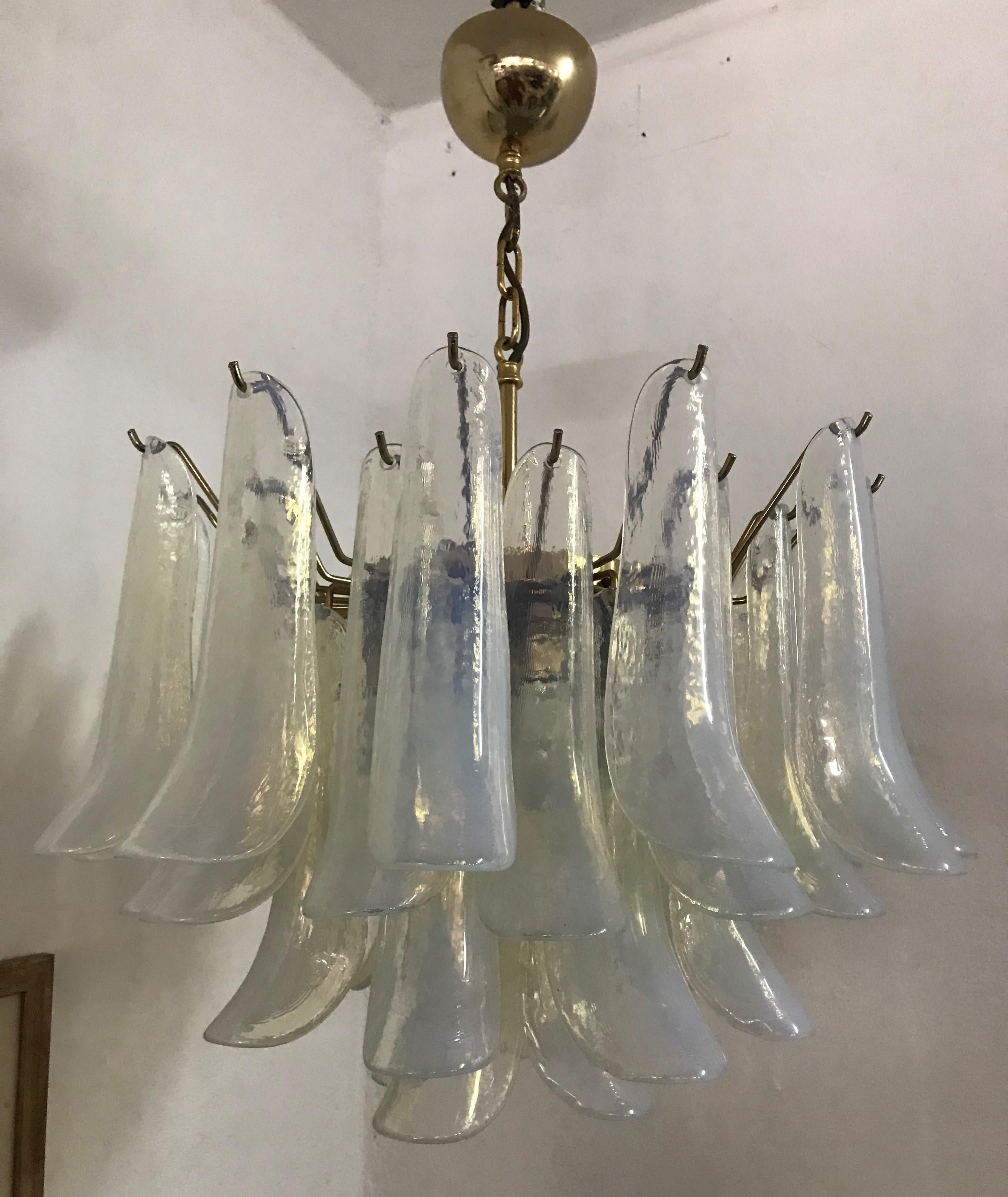 Blown Glass Pair of Midcentury Chandelier, La Murrina in Opalescent Murano Glass, circa 1970 For Sale
