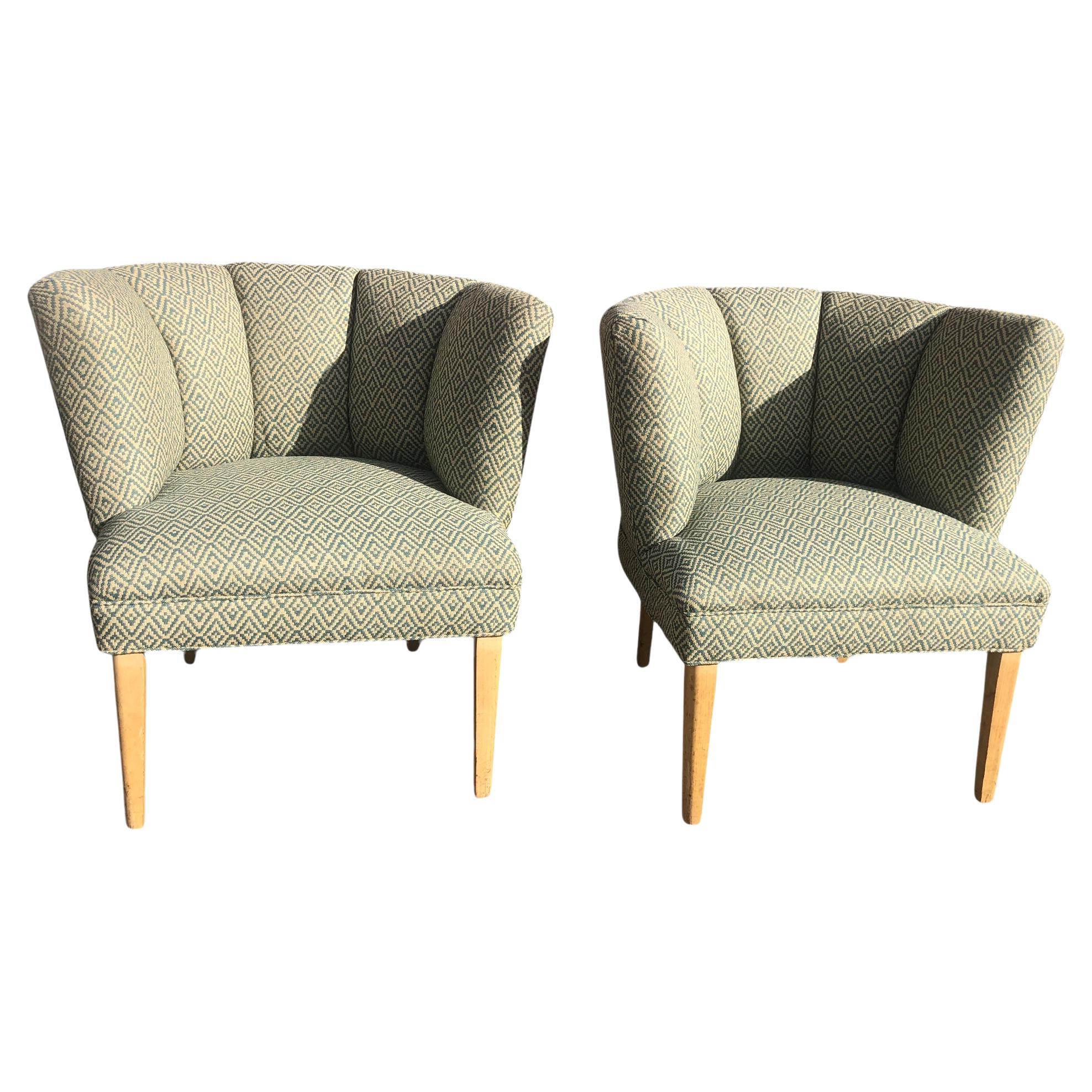 Pair of Mid Century Channel Back Lounge Chairs