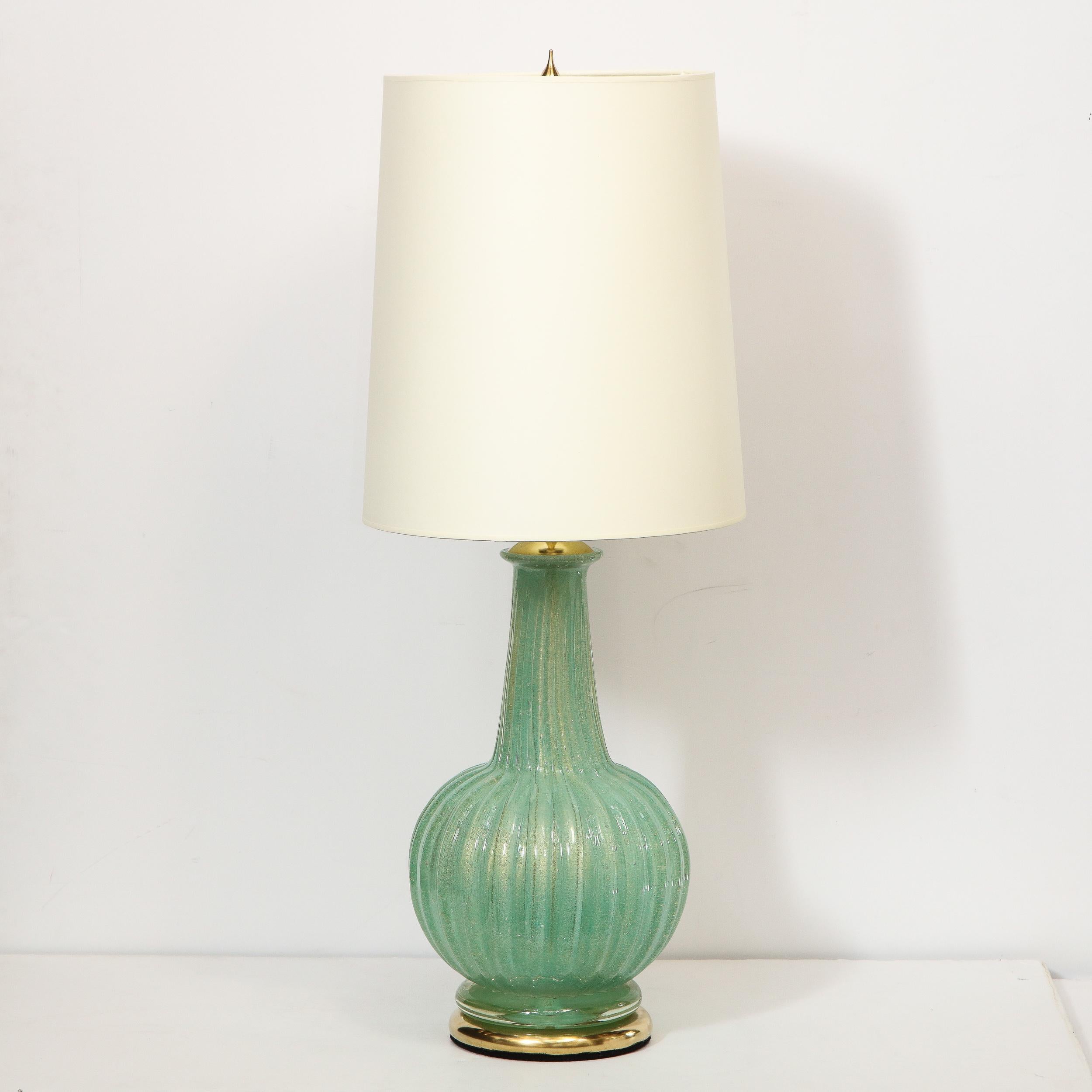 Mid-Century Modern Pair of Midcentury Channeled Table Lamps with Brass Detailing, Barovier e Toso