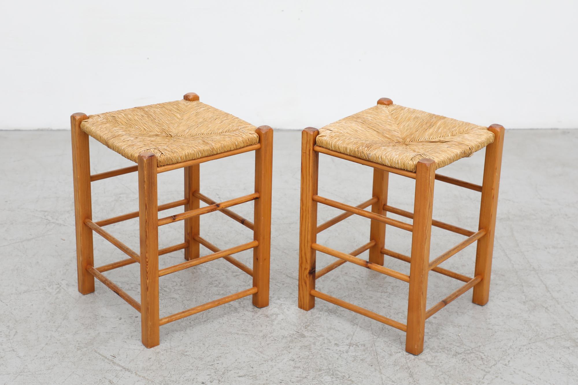 Pair of Mid Century Charlotte Perriand Inspired Counter Stools with Rush Seats 8