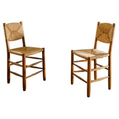 Vintage Pair of Mid Century Charlotte Perriand Meribel "N. 19" Dining Side Chairs, 1950s