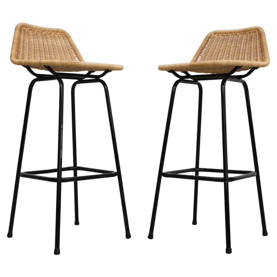 Charlotte Perriand Style White Wicker Bar Stools at 1stDibs white and