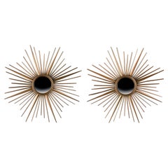 Pair of Mid Century Chaty Vallauris Sunburst Mirrors With Convex Plates