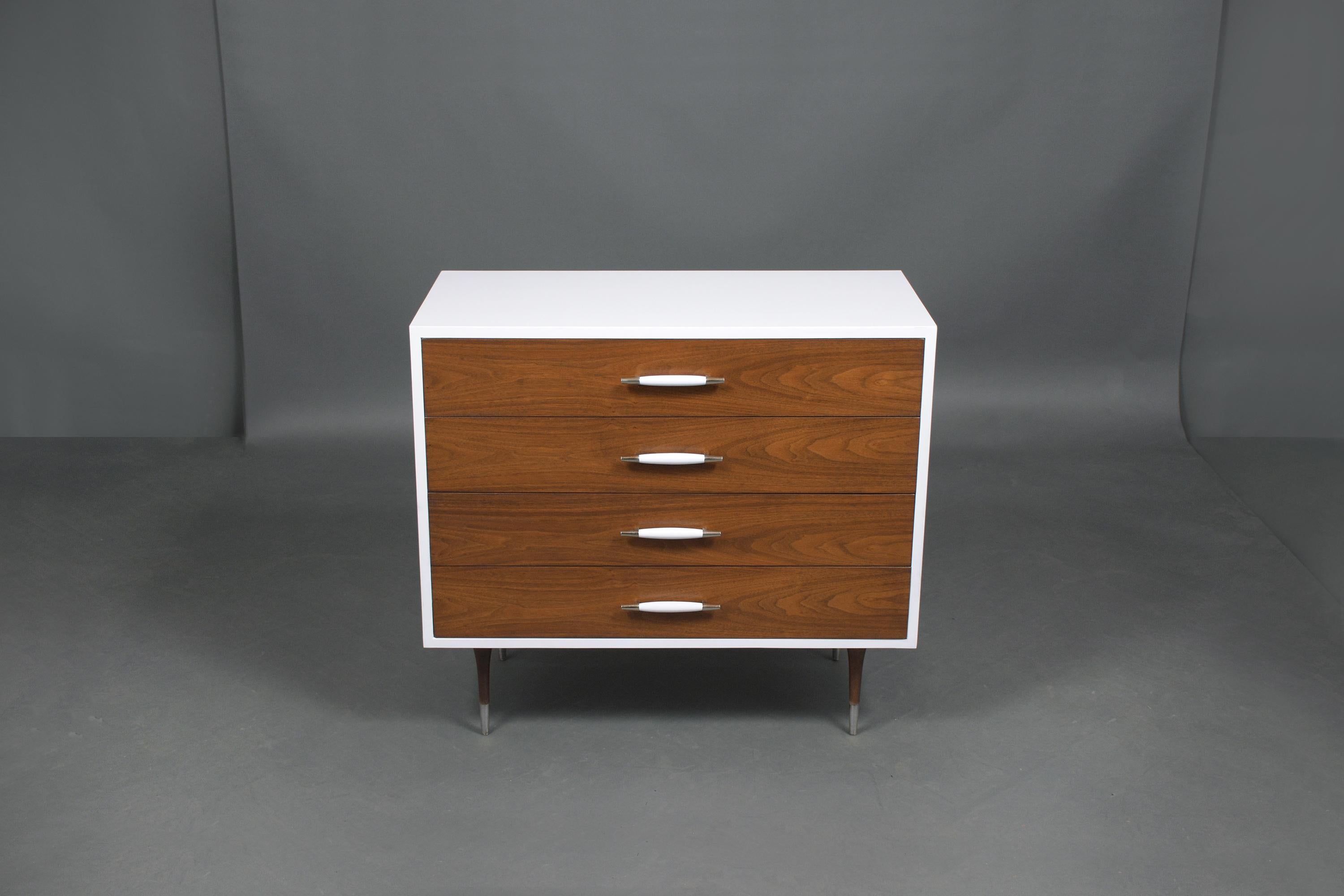 Carved Pair of Lacquered Mid-Century Modern Chest of Drawers