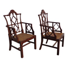 Pair of Mid Century Chinese Chippendale Arm Chairs