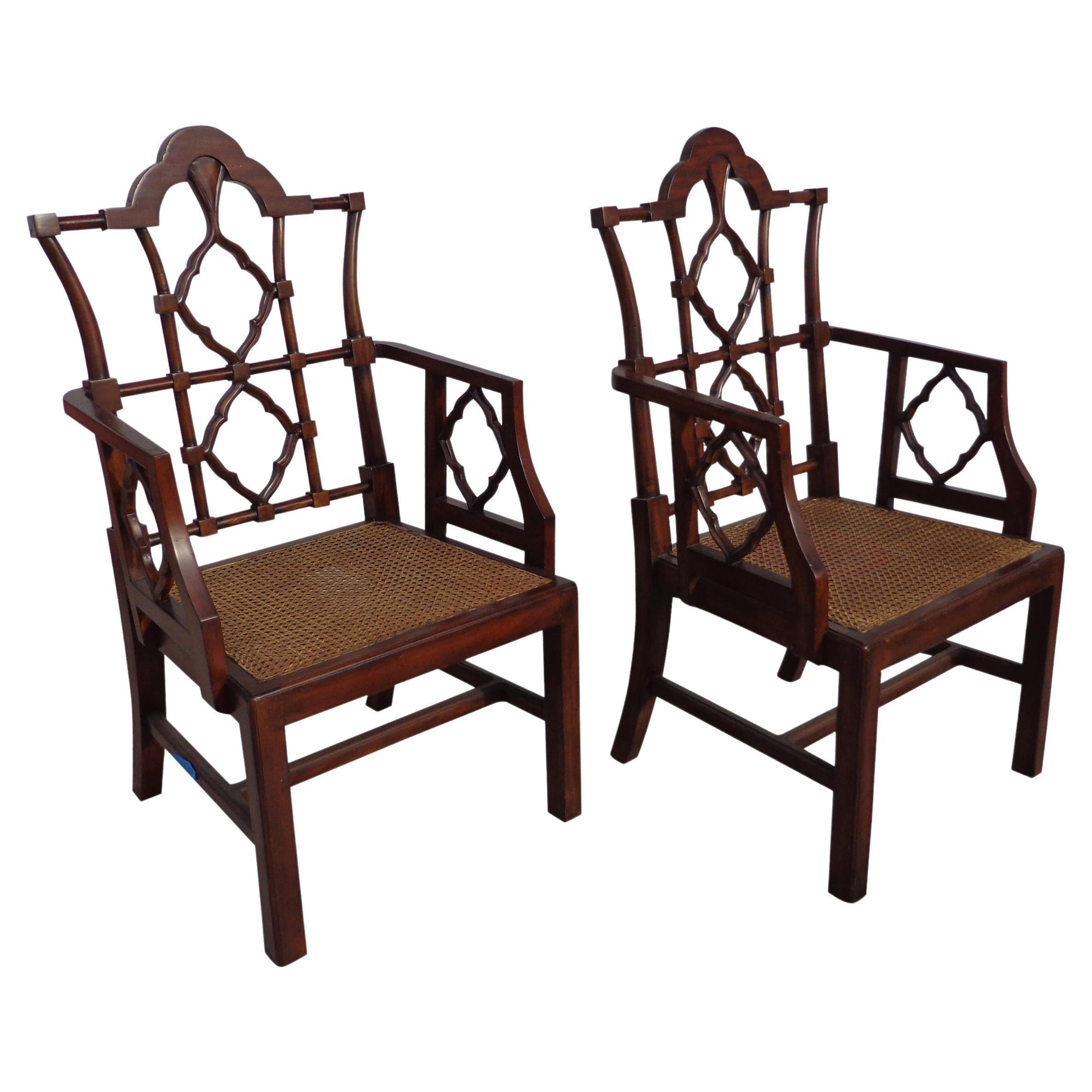 Pair of Mid Century Chinese Chippendale Arm Chairs