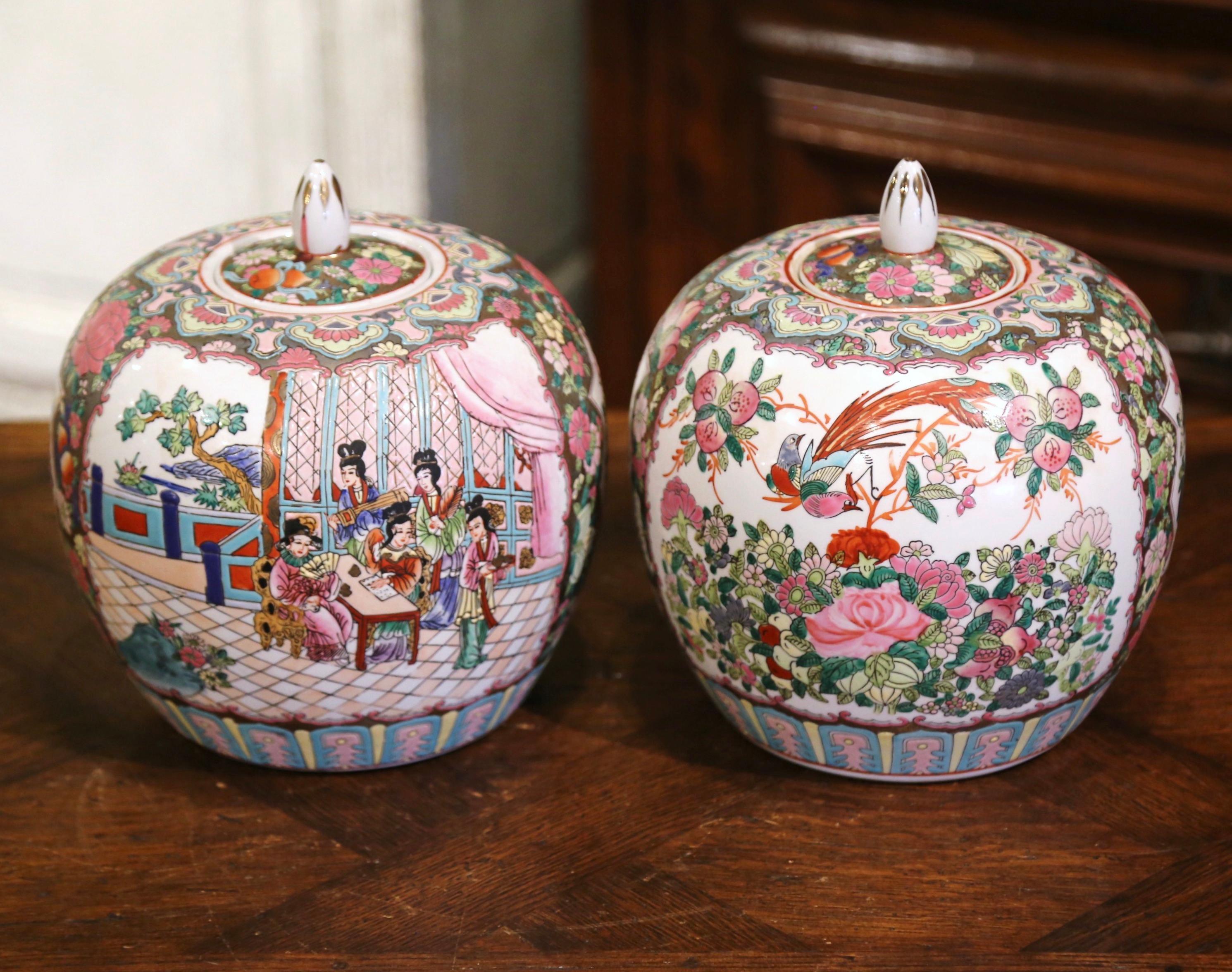 20th Century Pair of Mid-Century Chinese Famille Rose Porcelain Melon Jars