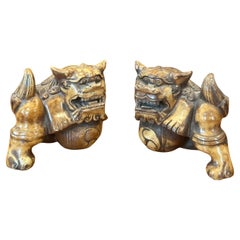 Pair of Mid-Century Chinese Marble Foo Dogs