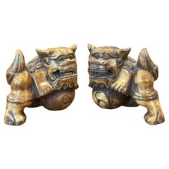 Pair of Mid-Century Chinese Marble Foo Dogs