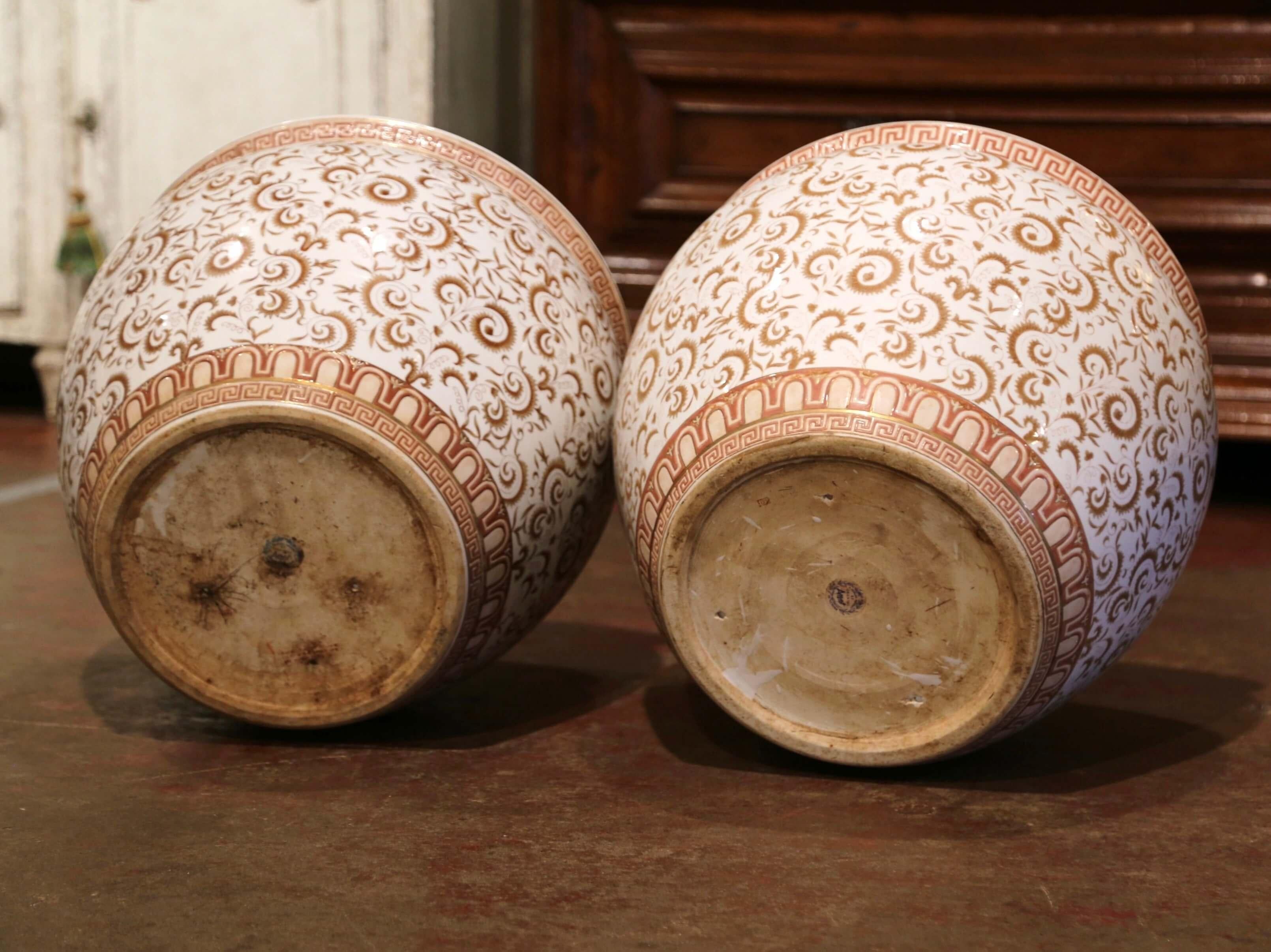 Pair of Mid-Century Chinese Painted and Gilt Porcelain Fish Bowls 7