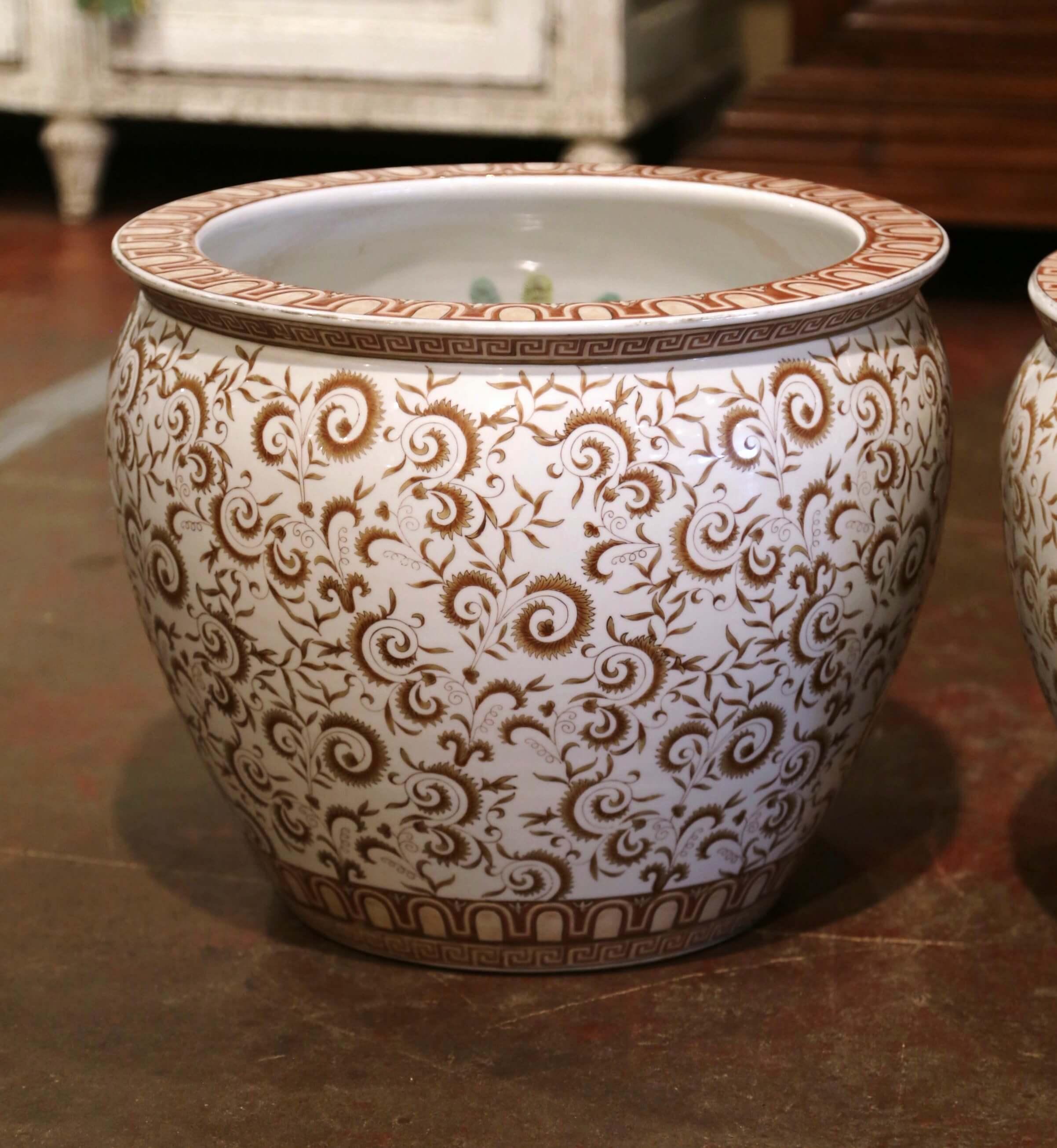 20th Century Pair of Mid-Century Chinese Painted and Gilt Porcelain Fish Bowls