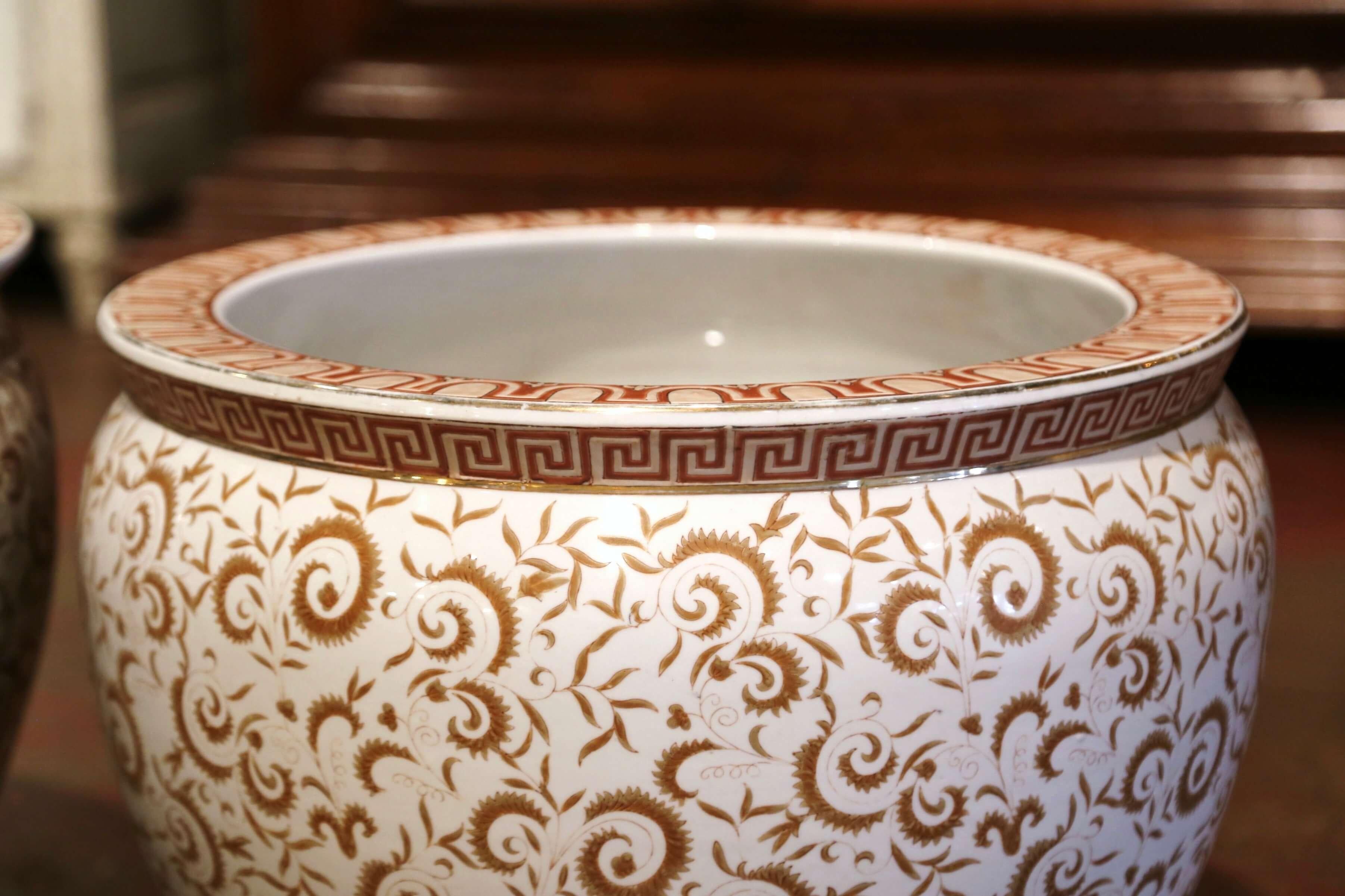 Pair of Mid-Century Chinese Painted and Gilt Porcelain Fish Bowls 4