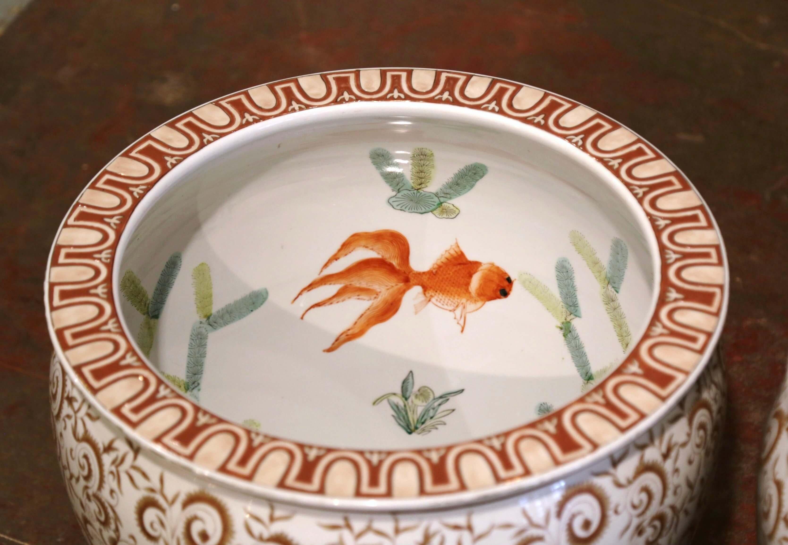 Pair of Mid-Century Chinese Painted and Gilt Porcelain Fish Bowls 5