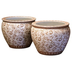 Pair of Mid-Century Chinese Painted and Gilt Porcelain Fish Bowls