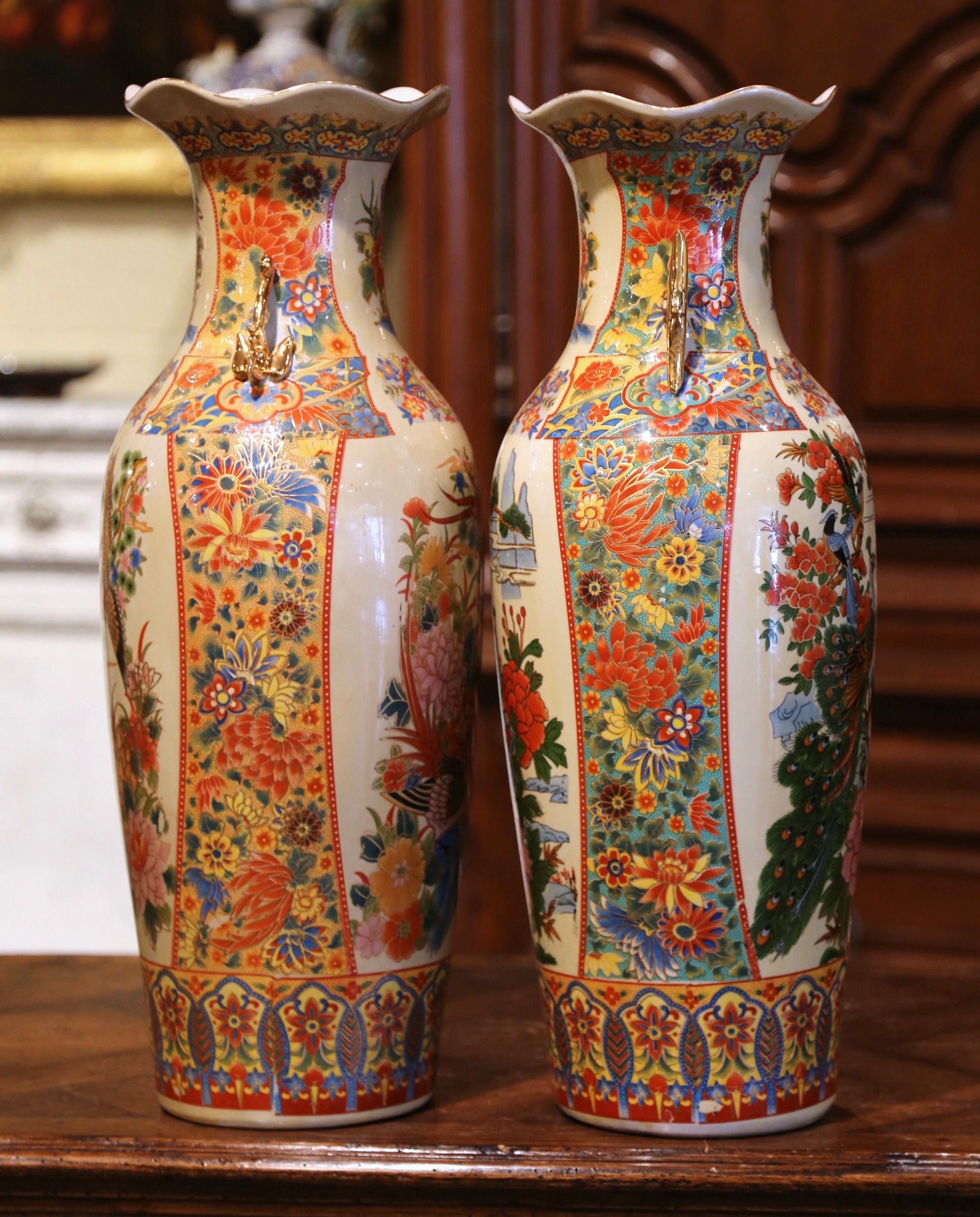 Pair of Mid-Century Chinese Polychrome Painted and Gilt Porcelain Vases 6