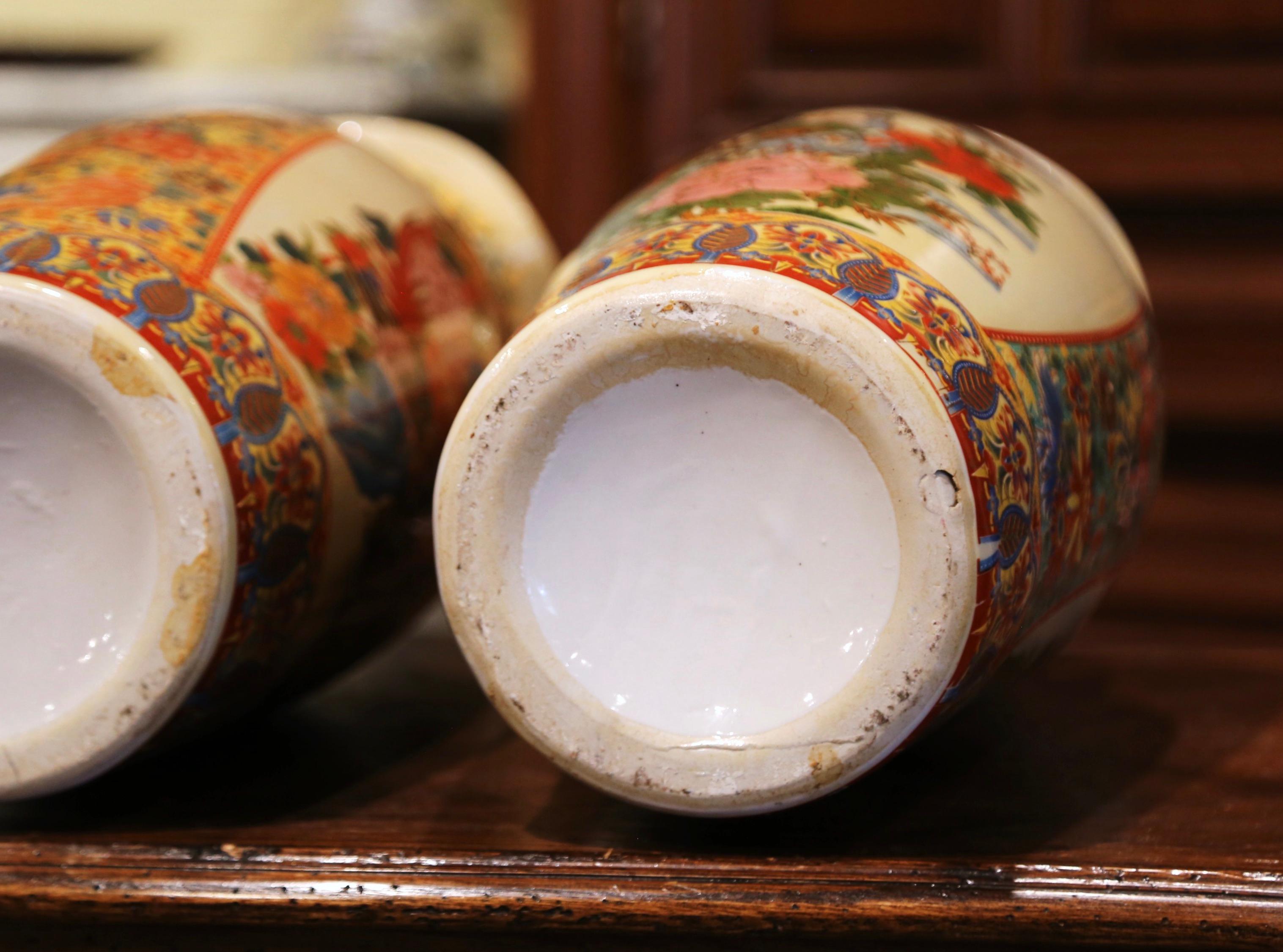 Pair of Mid-Century Chinese Polychrome Painted and Gilt Porcelain Vases 9