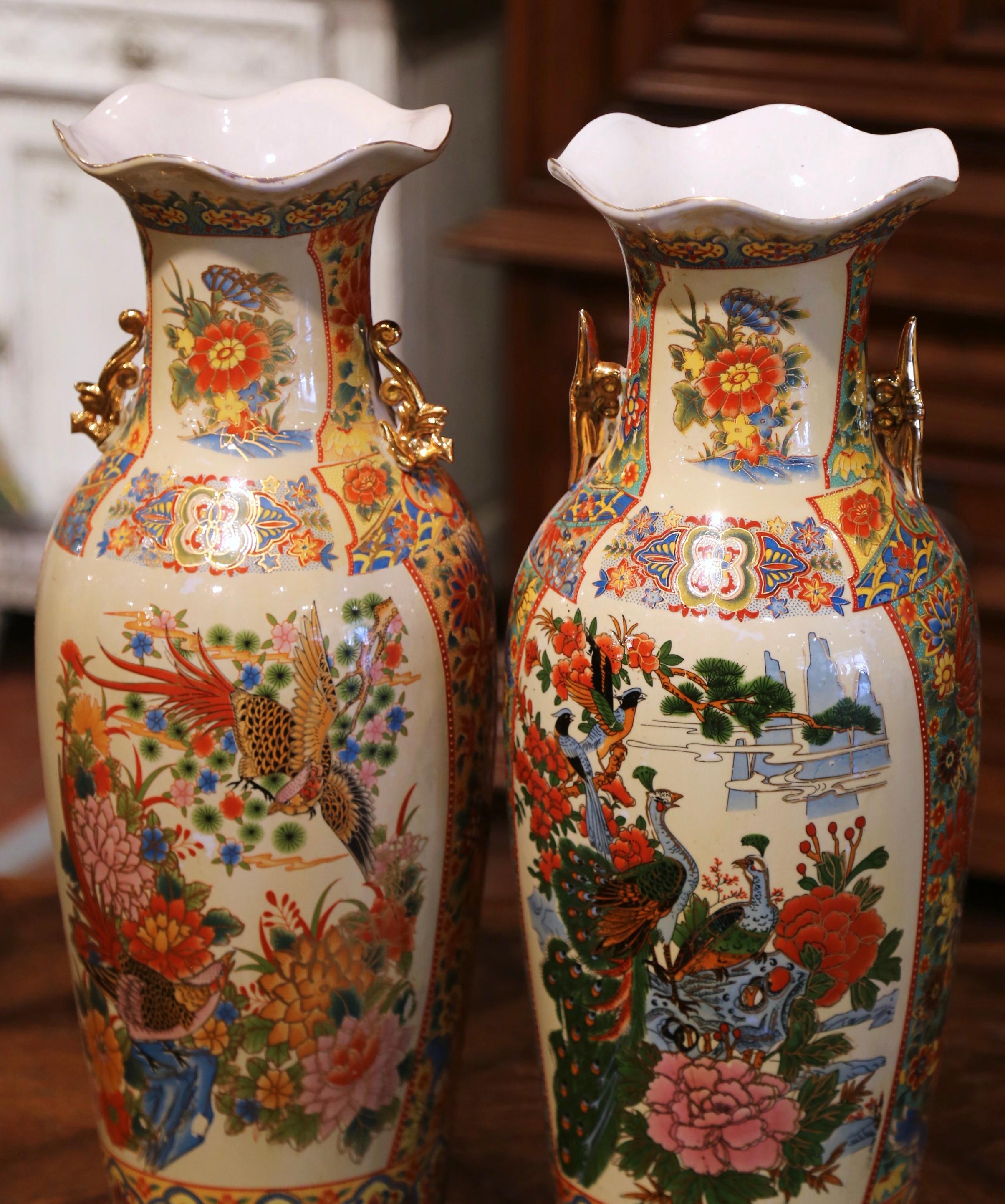 Pair of Mid-Century Chinese Polychrome Painted and Gilt Porcelain Vases 3