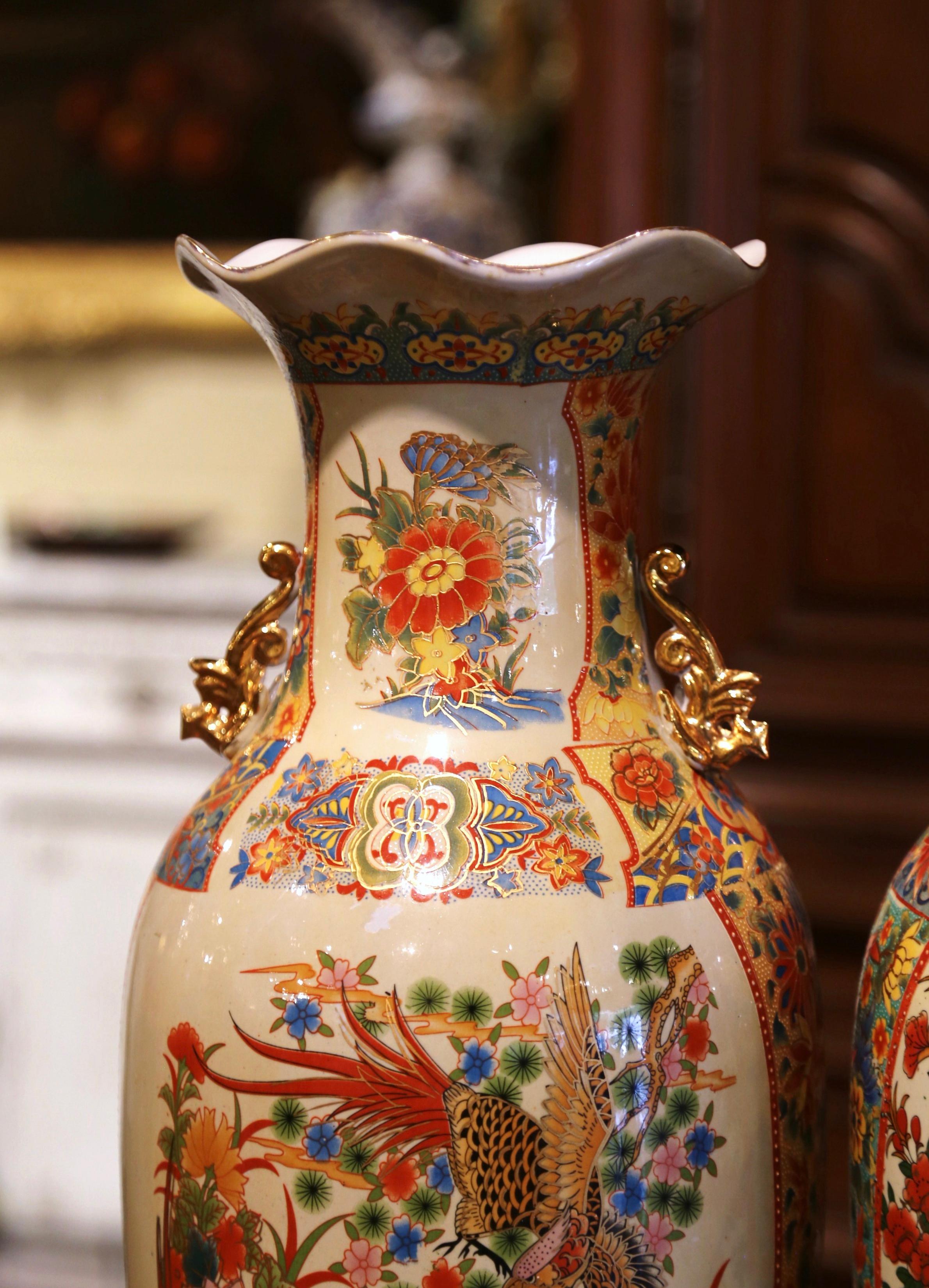 Pair of Mid-Century Chinese Polychrome Painted and Gilt Porcelain Vases 4
