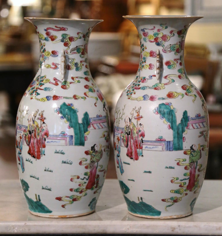 Pair of Mid-Century Chinese Polychrome Porcelain Vases 5