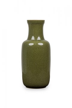 Pair of Midcentury Chinese Porcelain Green Crackle Glazed Ginger Jars