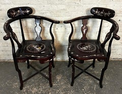 Pair of Mid-Century Chinese Rosewood Corner Chairs with Mother-of-Pearl Inlay