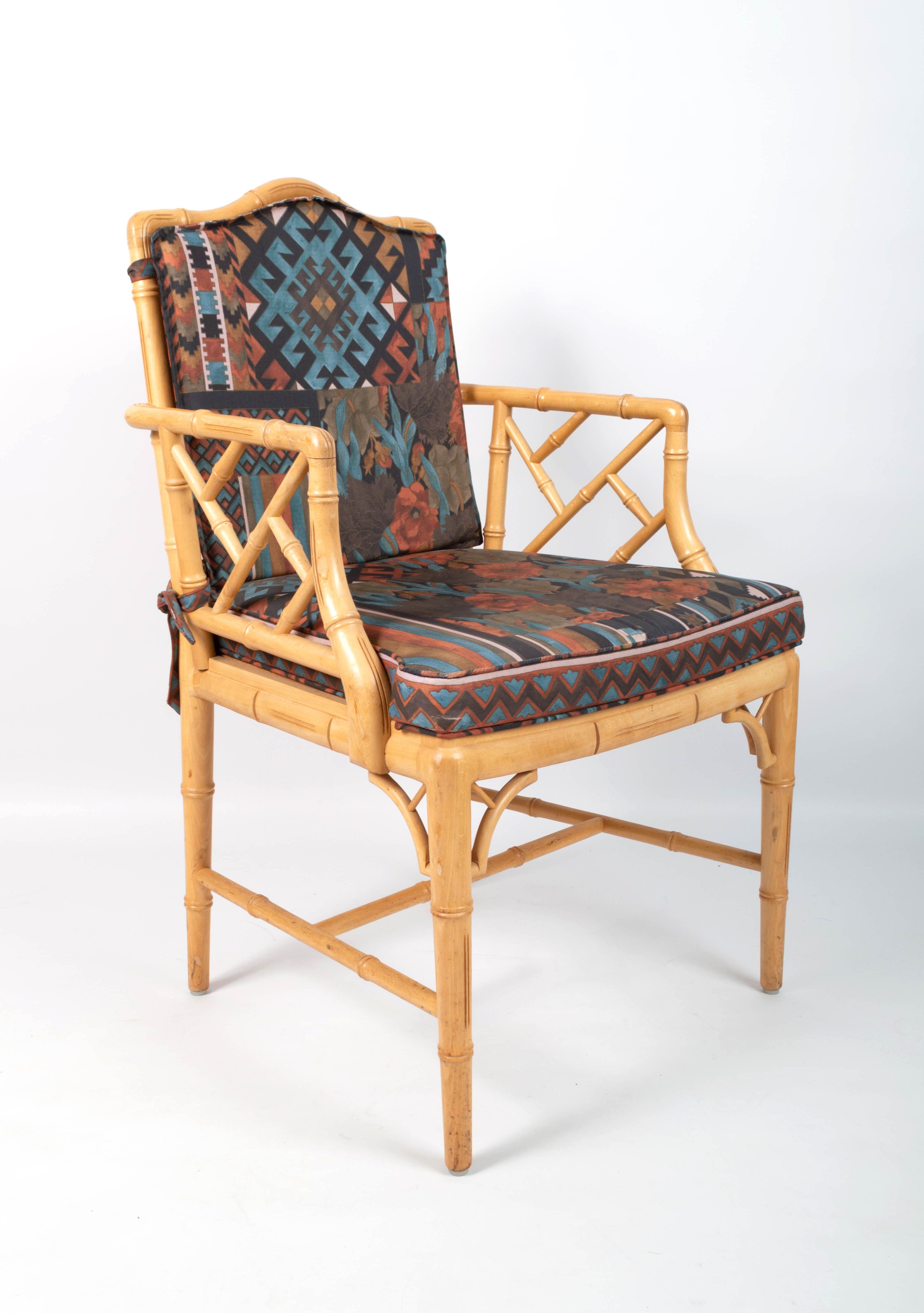 English Pair of Mid Century Chippendale Style Faux Bamboo Armchairs, England, C.1970 For Sale