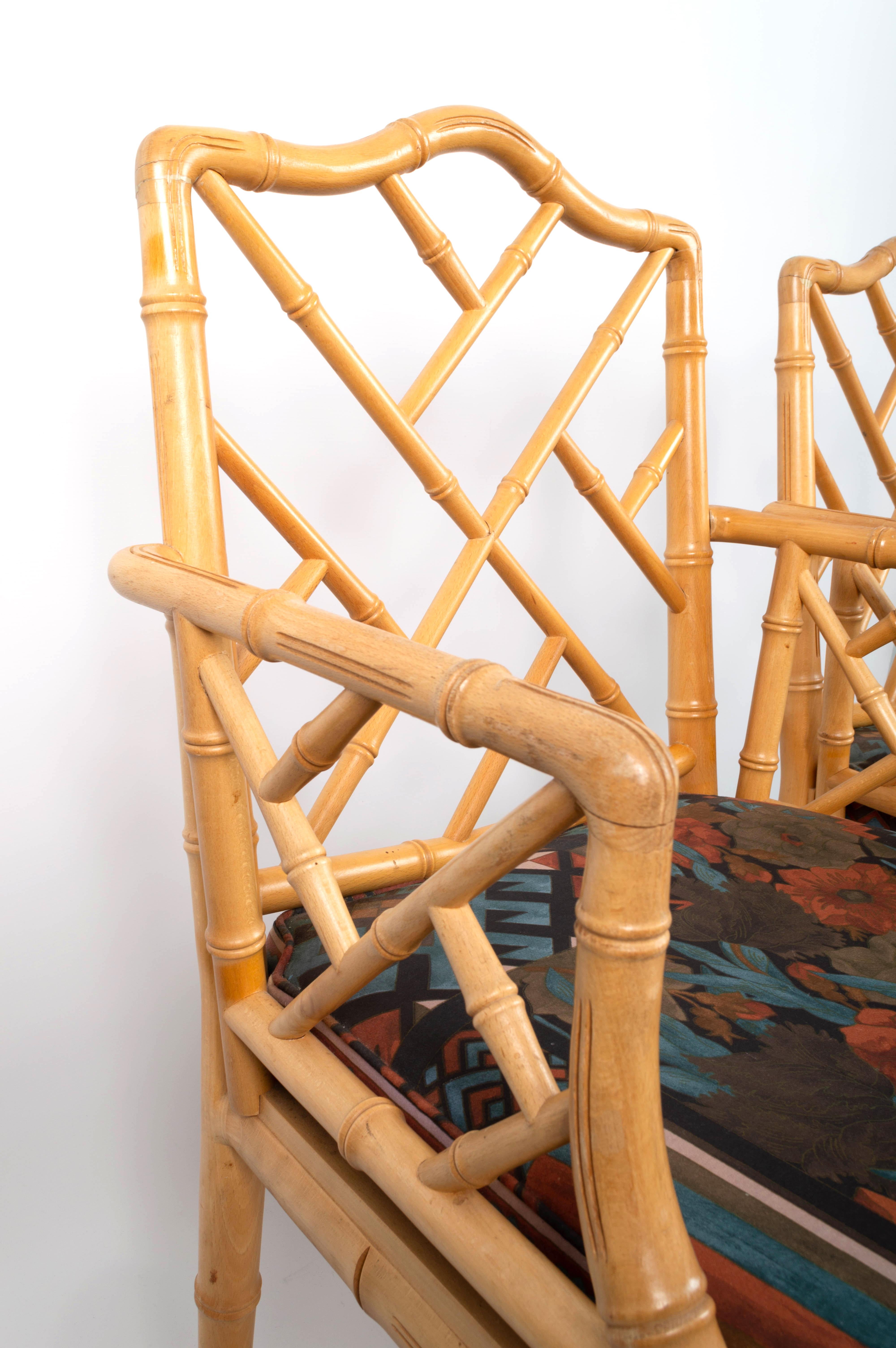 20th Century Pair of Mid Century Chippendale Style Faux Bamboo Armchairs, England, C.1970 For Sale