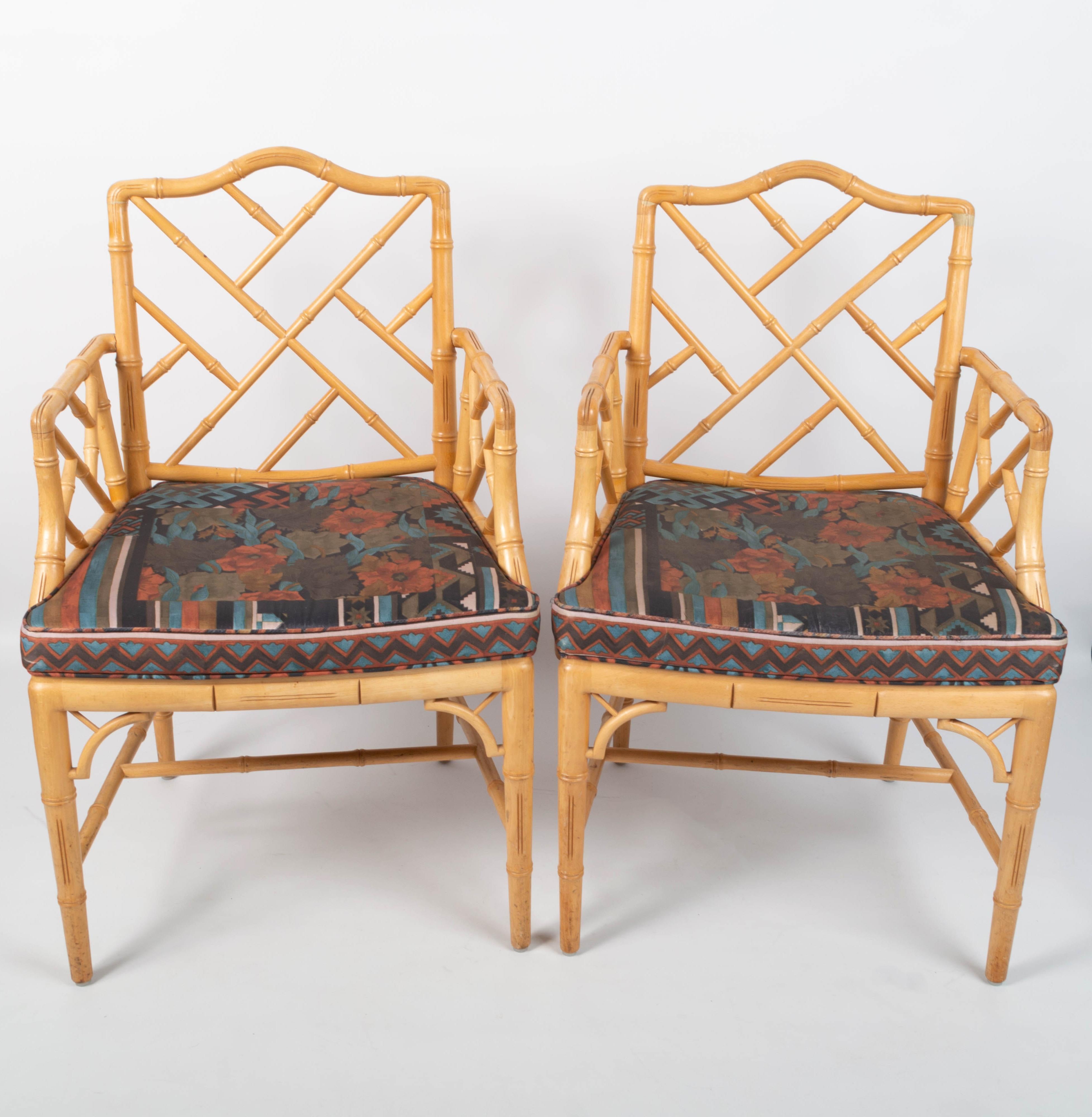 Pair of Mid Century Chippendale Style Faux Bamboo Armchairs, England, C.1970 For Sale 1