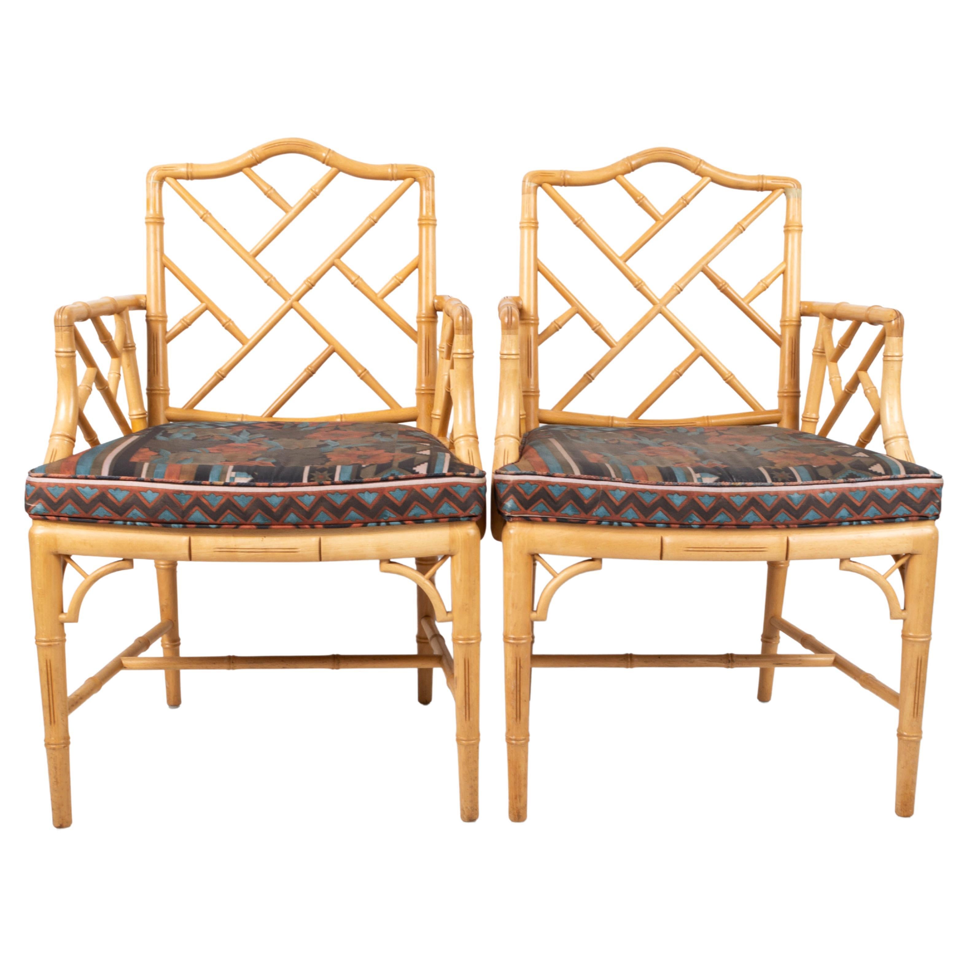 Pair of Mid Century Chippendale Style Faux Bamboo Armchairs, England, C.1970 For Sale