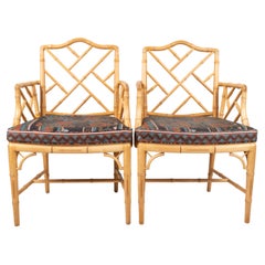 Pair of Mid Century Chippendale Style Faux Bamboo Armchairs, England, C.1970