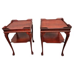 Pair of Mid-Century Chippendale Style Mahogany Side Tables