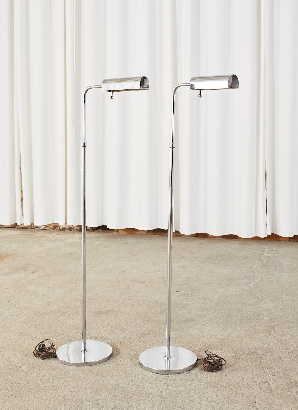 Pair of Mid-Century Chrome Adjustable Pharmacy Floor Lamps For Sale 7