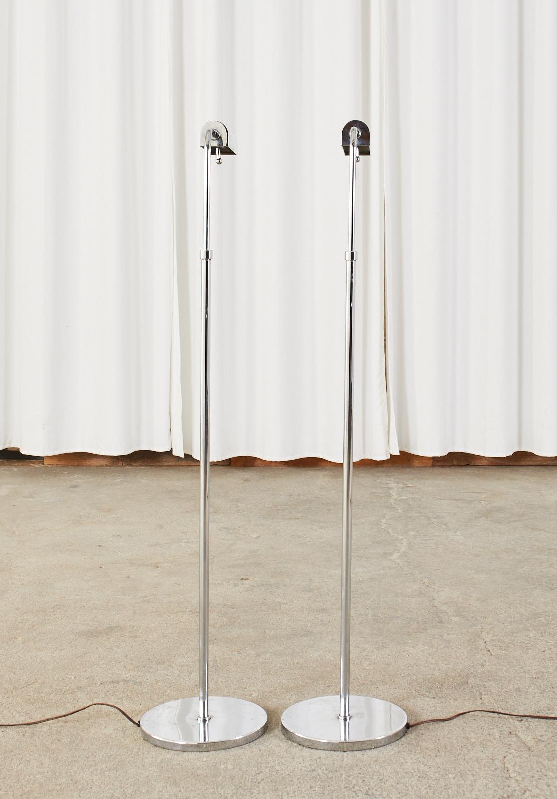 American Pair of Mid-Century Chrome Adjustable Pharmacy Floor Lamps For Sale