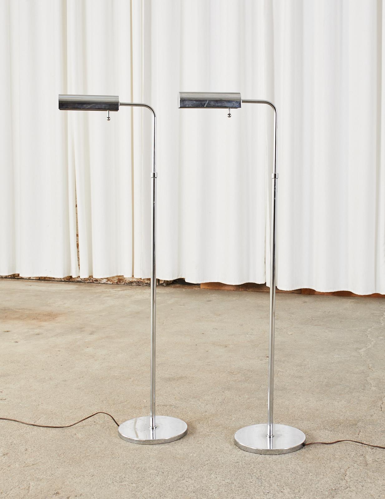 20th Century Pair of Mid-Century Chrome Adjustable Pharmacy Floor Lamps For Sale