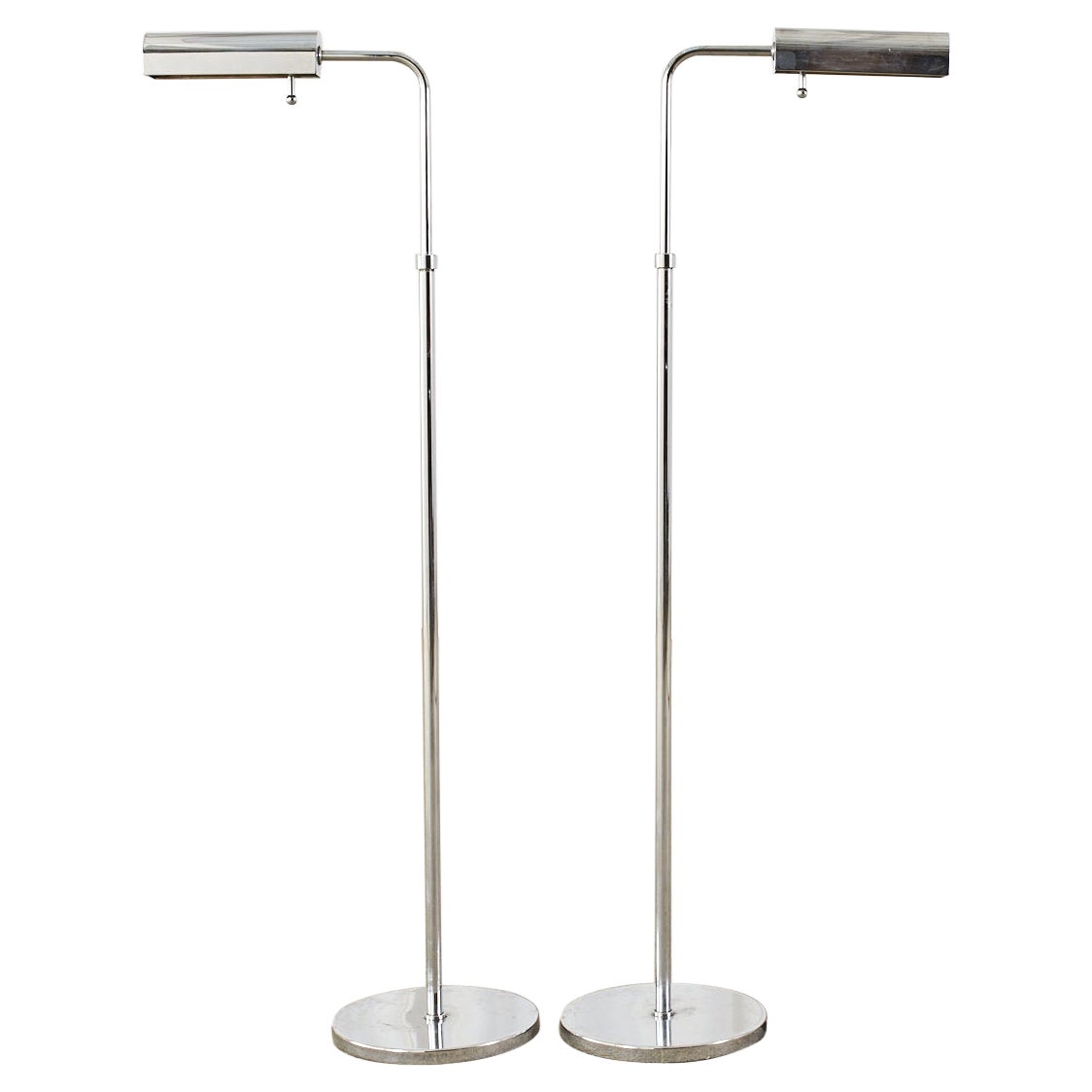 Pair of Mid-Century Chrome Adjustable Pharmacy Floor Lamps
