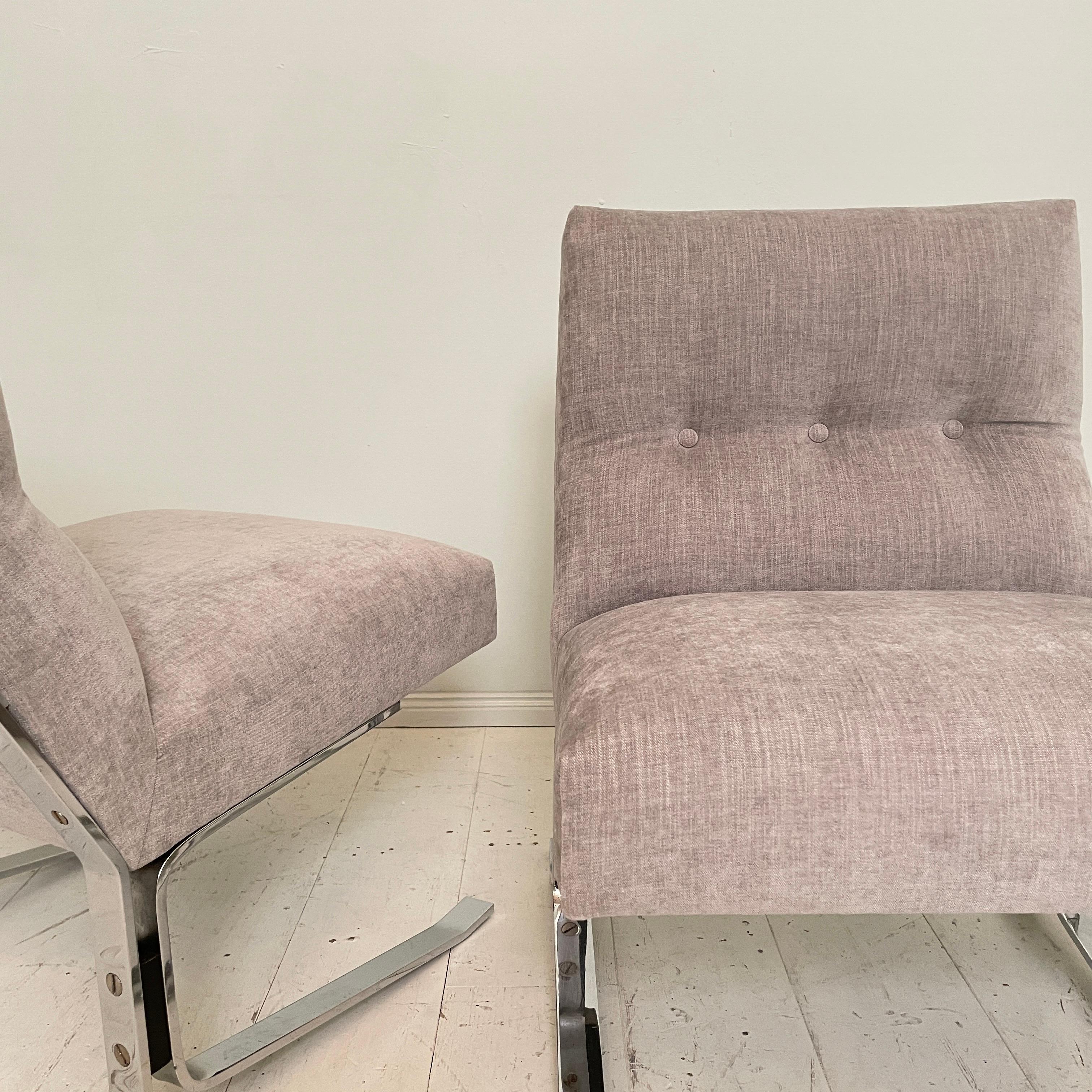 Pair of Mid-Century Chrome and Grey Fabric German Lounge Chairs, Around 1970 10