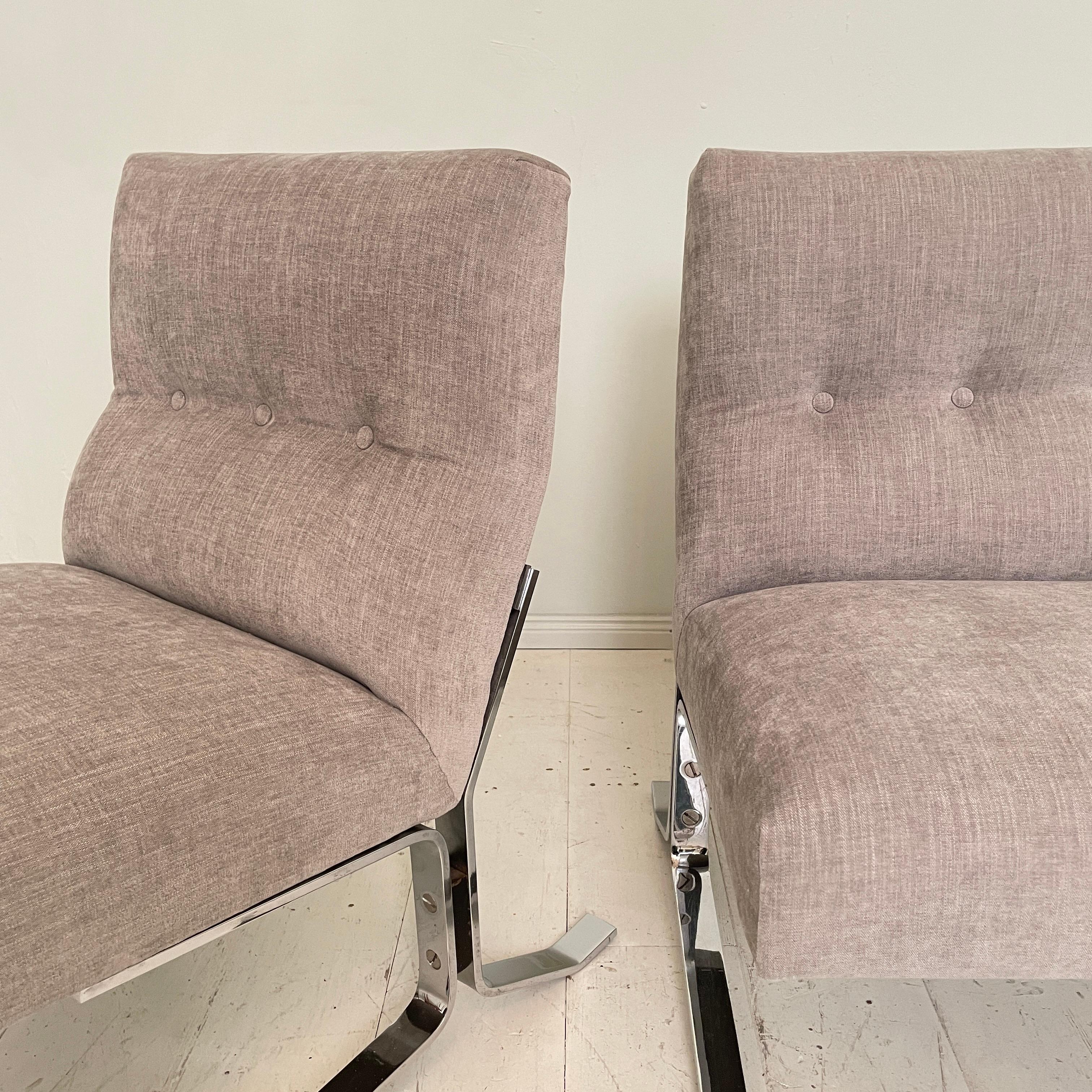 Pair of Mid-Century Chrome and Grey Fabric German Lounge Chairs, Around 1970 13