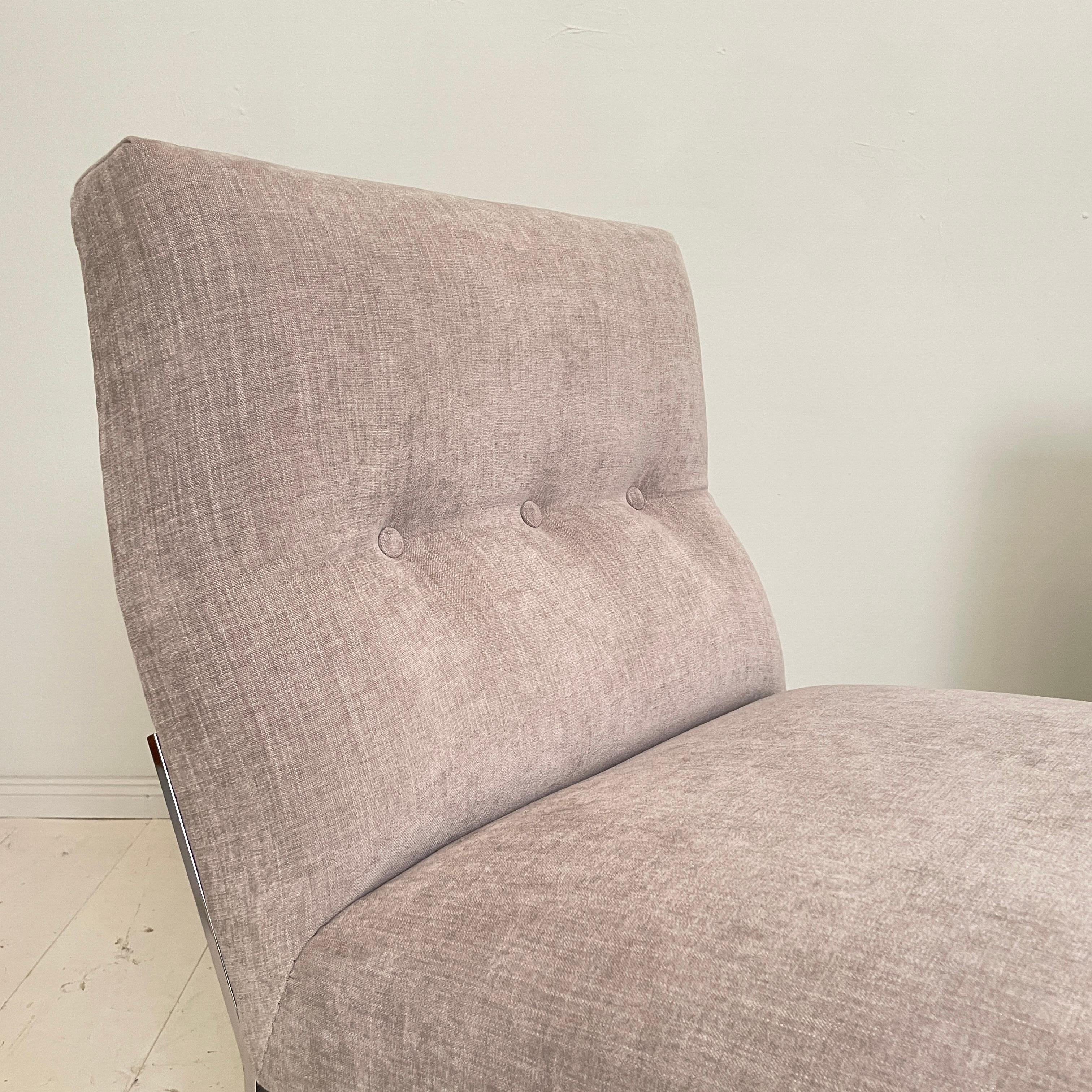 Late 20th Century Pair of Mid-Century Chrome and Grey Fabric German Lounge Chairs, Around 1970