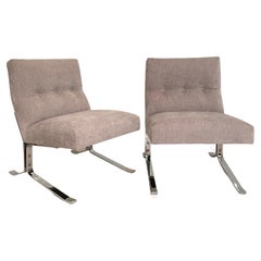 Pair of Mid-Century Chrome and Grey Fabric German Lounge Chairs, Around 1970