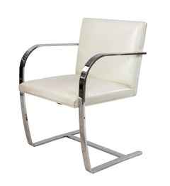 Pair of Mid-Century Chrome and White Leather Armchairs