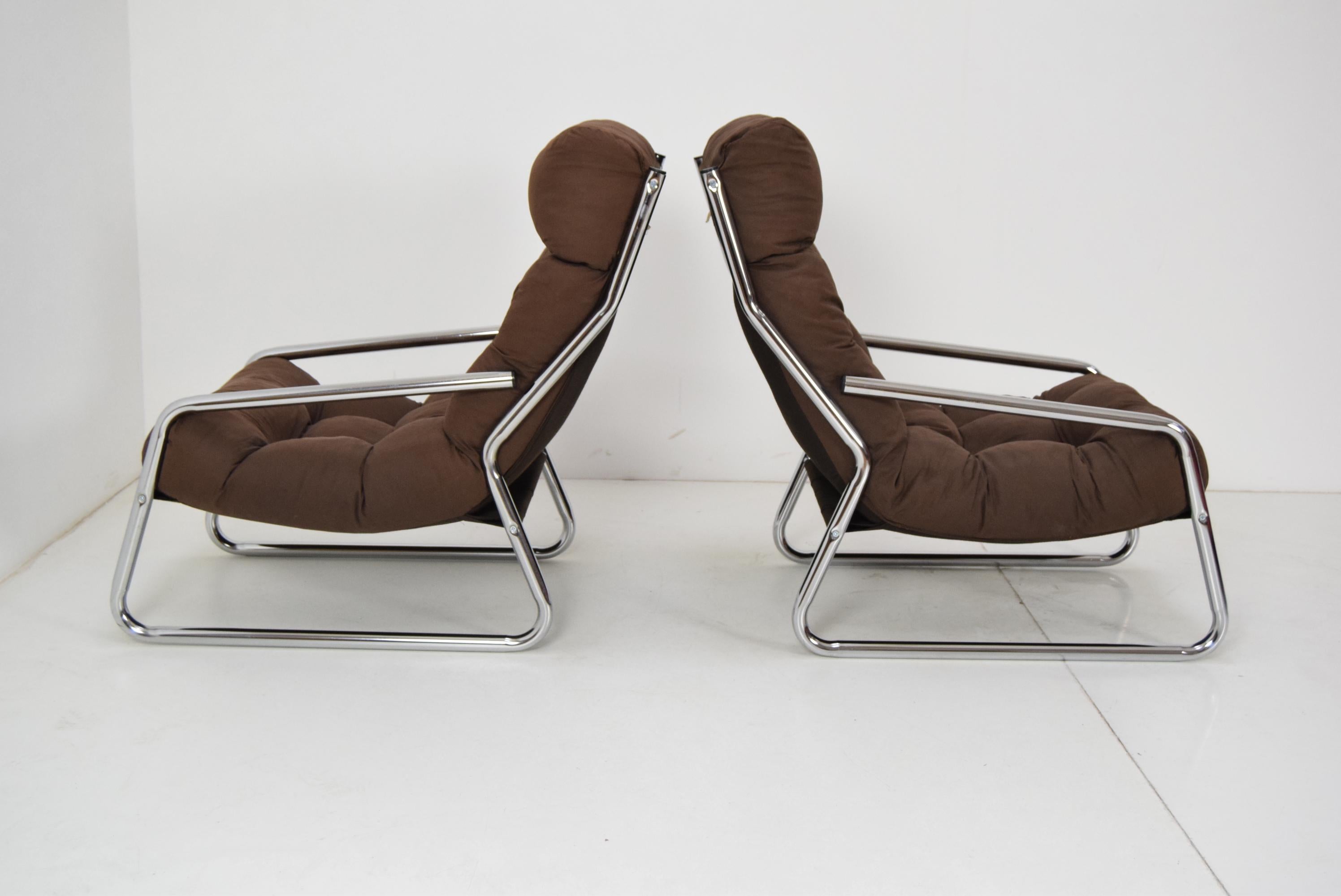 Czech Pair of Midcentury Chrome Armchairs, 1970s