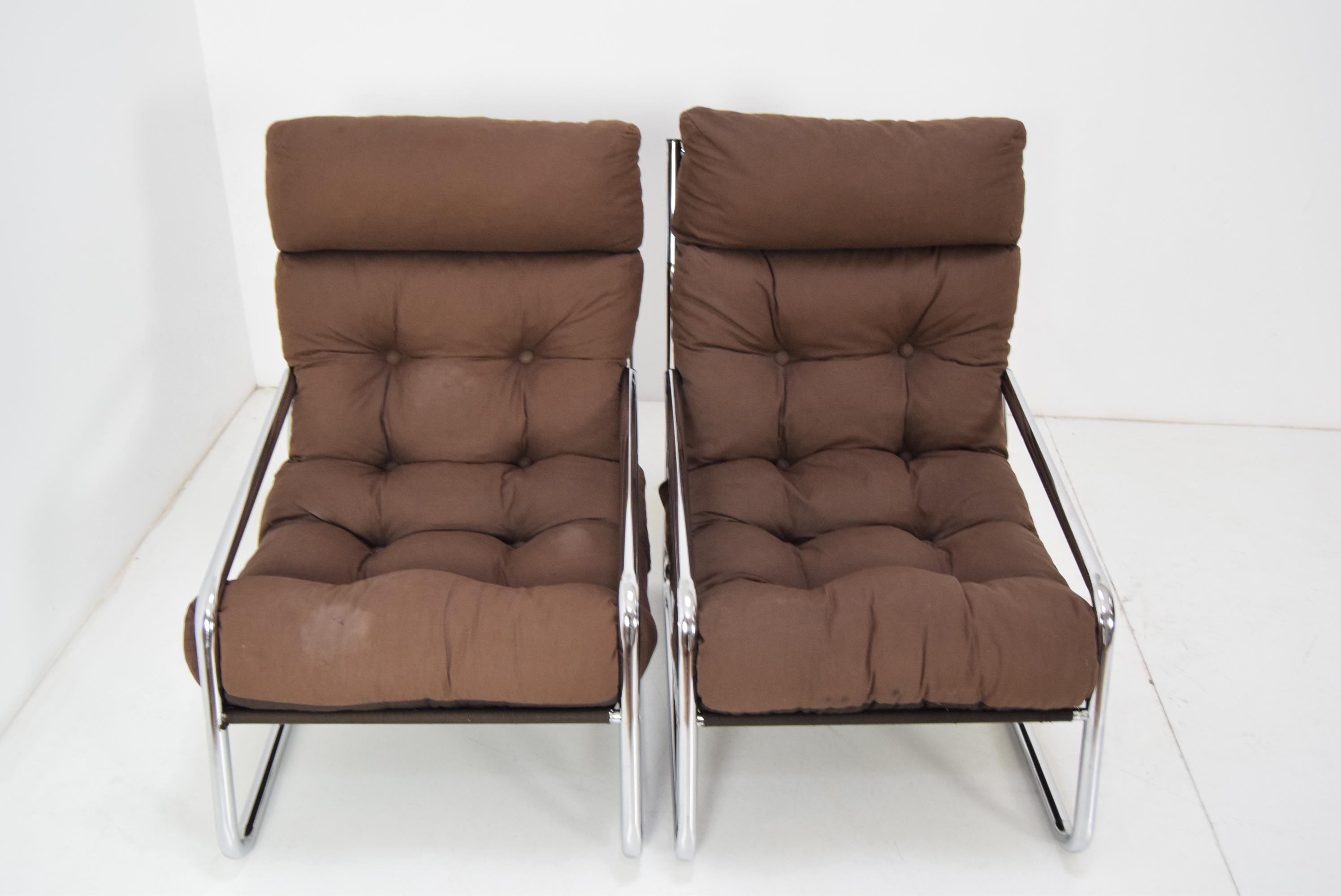 Pair of Midcentury Chrome Armchairs, 1970s In Good Condition In Praha, CZ