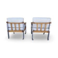 Pair of Mid Century Chrome & Bamboo Dining Arm Chairs Milo Baughman style