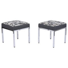 1970's Restored Mid-Century Modern Benches with Chrome Bases & Hexagon Pattern