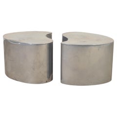 Pair of Mid-Century Chrome Biomorphic Kidney-Form Drinks Tables