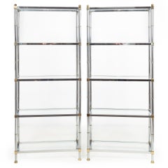 Pair of Mid-Century Chrome, Brass and Glass Etagere Bookshelves