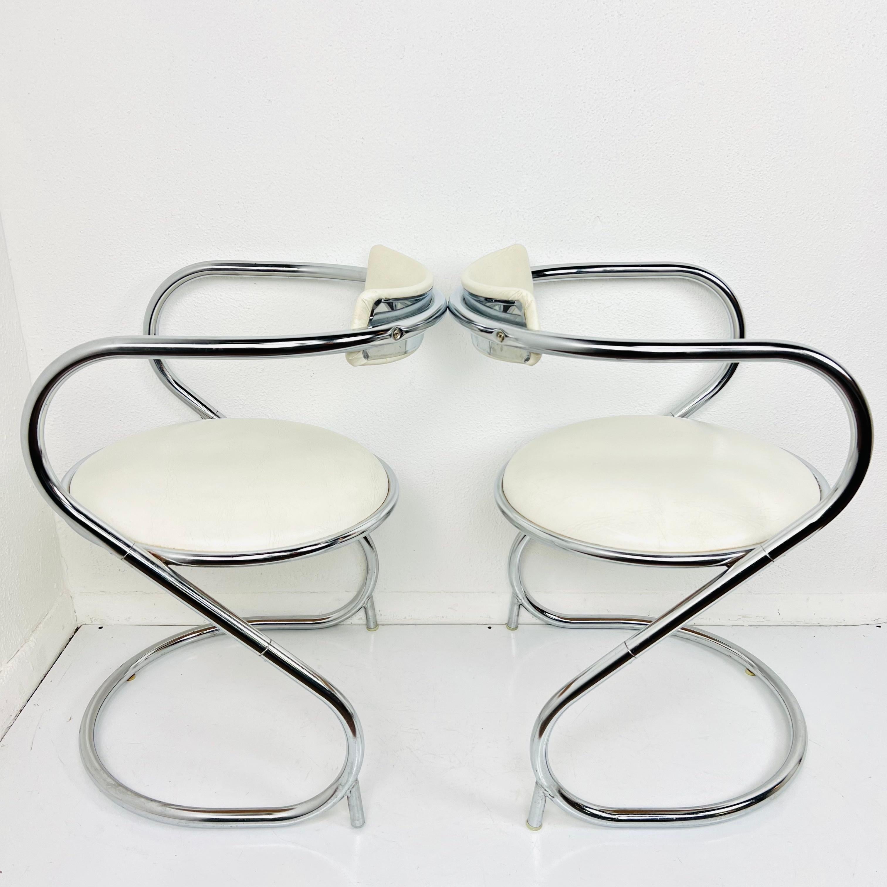 Faux Leather Pair of Midcentury Chrome Cantilever Chairs For Sale